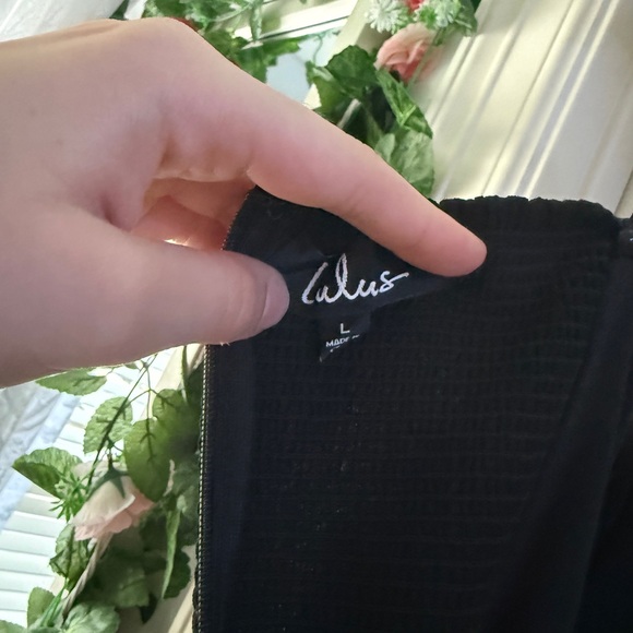 NWOT LULU’S Mini Dress Black Skater Sweet Kiss Pleated Bustier Strappy Dress L - Picture 8 of 10